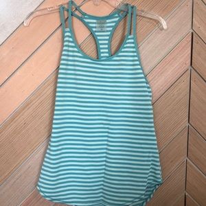 CALIA women’s draped tank light aqua stripes.